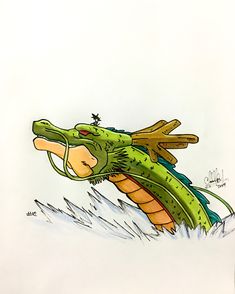 a drawing of a green alligator in the water