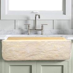 30 Burwell Polished Egyptian Cream Marble Single-Bowl Farmhouse Sink - Chiseled Apron Small Farmhouse Sink, Stone Sink Kitchen, Farmers Sink, Double Kitchen Sink, Cream Marble, Kitchen Sink Design, Kitchen Sinks Farmhouse, Single Bowl Sink, Stone Kitchen