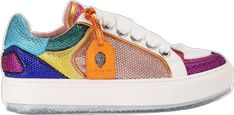 Multicolor Low-top Studded Sneakers, Multicolor Studded Low-top Sneakers, Luxury Multicolor Sneakers For Streetwear, Luxury Multicolor Round Toe Sneakers, Luxury Multicolor Sneakers, Luxury Multicolor Low-top Sneakers, Leather Low-top Sneakers With Rhinestones, Casual Leather Sneakers With Rhinestones, Leather Sneakers With Rhinestones And Round Toe