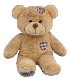 a brown teddy bear with hearts on it's chest