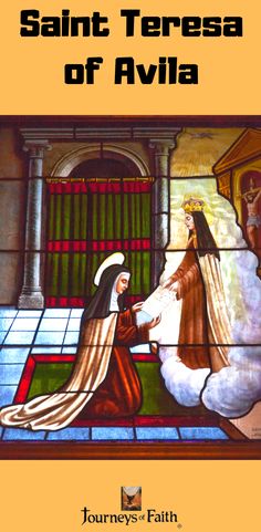 a stained glass window with the words saint teresa of avlia