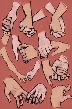 many different hands are shown together in this drawing