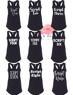 Custom Tank Top,Your Own Words, Racerback Tank,Create Your Bachelorette Party, Birthday, Girls Trip, Sorority, Women's Shirt, Matching Tank ⭐️ HOW TO PERSONALIZE YOUR CUSTOM TANK TOP(S) 1) Select color for each tank 2) Select size for each tank 3) Tell us your custom text & color in the personalization box (if you opt not to include script or text color, I WILL PICK FOR YOU) One color per design. Multi colors require a custom listing. Please do not use emojis as I cannot print them. Logo's/d Fitted Top With Name Print For Birthday, Customizable Sleeveless Tops, Customizable Black Party Tops, Customizable Black Top For Party, Customizable Black Party Top, Women's Custom Print Tank Top, Bachelorette Party Tank Tops, Mountain Bachelorette Party T-shirts & Tank Tops, Bridal Party Tank Tops