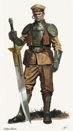 Character design and exploration I did base on the idea of a Cadian Officer survivor of the fall of Cadia. Is my little homage to the Astra Militarum in Warhammer 40K. Warhammer 40k Imperial Guard Art, Warhammer 40k Knight, Warhammer 40000 Art, Imperial Guard Regiments, Imperial Guard 40k, Warhammer 40k Rogue Trader, Warhammer 40k Imperial Guard, 40k Rogue Trader