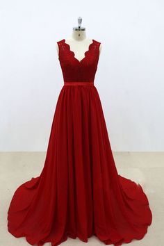 V-neck Evening Dress With Lace Back For Prom, V-neck Lace Bodice Evening Dress For Prom, V-neck Prom Evening Dress With Lace Bodice, Red Chiffon V-neck Evening Dress, Prom Maxi Dress With Lace Bodice And V-neck, Burgundy V-neck Evening Dress For Prom, Simple Long Prom Dresses, Prom Dresses With Lace, Prom Dress Burgundy