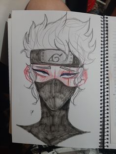 a drawing of a person with a mask on and fire coming out of their eyes