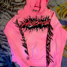 Authentic Hell Star Sweater Size L Never Worn , I Received It As A Birthday Gift But Its Not My Size, Will Listen To Offers , Ship Same Day Pink Long Sleeve Hoodie For Streetwear, Pink And Black Outfit Men, Pink And Black Outfit, Hell Star, Sunset Hoodie, Y2k Outfits Men, Star Hoodie, Black Outfit Men, Pleated Jacket