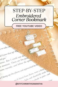 an image of a bookmark with the title step - by - step embroidered corner bookmark