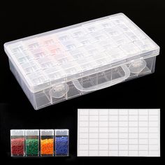 a plastic storage box filled with lots of beads