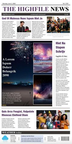 the front page of a news paper with images of people and fireworks in the sky