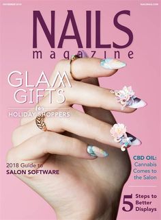 the cover of nails magazine features manies and flowers on their fingers, as well as an advertisement for glam gifts