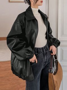 Womens Leather Jacket Outfit, Black Jacket Outfit, Black Leather Jacket Outfit, Jacket Outfit Women, Pu Jacket, Travel Winter, Life App, Pu Leather Jacket, Leather Jacket Outfits