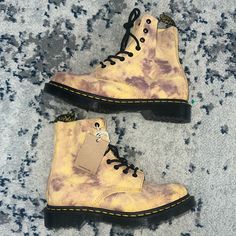 New Dr. Martens Boots Size: 9 Color: Yellow Purple Black Brand New With Tags No Box Womens Leather Combat Boots, Royal Blue Boots, Jadon Platform Boots, White Combat Boots, Doc Marten Boot, Jadon Boots, Floral Combat Boots, Brown Boots Women, Martens Boots