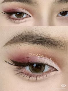 Korean Style Eye Makeup, Aesthetic Korean Makeup Looks, Glam Korean Makeup, Pink And Brown Eyeshadow Looks, Kpop Concert Makeup Ideas, Bunny Pretty Makeup, Make Up Soft, Makeup Layout, Everyday Eye Makeup