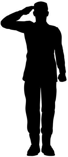 the silhouette of a soldier saluting with his hand on his head, while standing in front of a white background