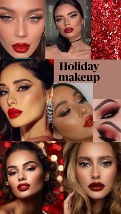 #makeup #makeupinspo #holidaymakeup #festive #glam #red #makeupideas #makeuplooks #beauty #holiday #party #christmas #trendy Soft Glam Holiday Makeup, Holiday Makeup Aesthetic, Christmas Makeup For Brown Eyes, Soft Holiday Makeup, Christmas Formal Makeup, Christmas Party Makeup Looks Simple, Christmas Makeup Glam, Christmas Hair And Makeup, Easy Christmas Eye Makeup Ideas