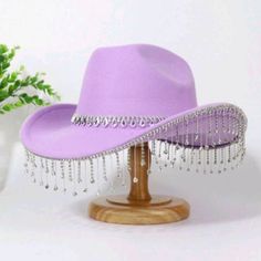 I Have For Sale A Gorgeous Lavender Fringe And Rhinestone Western Cowboy/Cowgirl Hat. This Hat Is New With Tags. You Will Definitely Be The Talk Of The Group As You Turn Heads With This Beautiful Hat. Don't Miss Out On This Great Buy Purple Cowgirl Party, Purple Cowboy Hat, Sombrero Cowboy, Eras Outfits, Western Cowboy Hats, Cowgirl Party, Cowgirl Hat, Cowboy Cowgirl, Cowgirl Hats