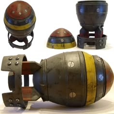 four different types of helmets on display