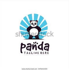 panda logo with sunburst in the background and blue sky behind it, suitable for use