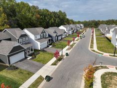 an aerial view of several houses in a neighborhood