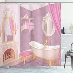 a bath room with a tub a sink and a mirror on the wall next to a chair