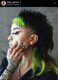 Editorial Short Hair, Split Dye Pixie Cut, Mullet Hair Color Ideas, Queer Haircuts Long, Alternative Mullet, Dyed Mullet, Black And Yellow Hair, Edgy Mullet, Dyed Pixie Cut