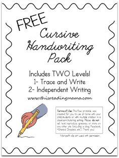 the free cursive handwriting writing pack includes two levels