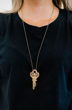 a mantra is powerful, especially when you’re reminded of those important words regularly. keep your motto close to your heart with our stacey key necklace. Silver Key Necklace, Necklace Length Chart, Giving Keys, Necklace Holder, New Accessories, Necklace Chain Lengths, Convertible Bags, Key Necklace, Disc Necklace