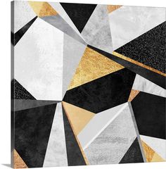 an abstract painting with gold, black and white shapes on it canvas print wall art