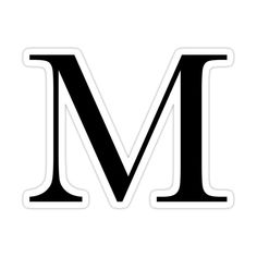 the letter m sticker is black and white, with an upper - case in the middle