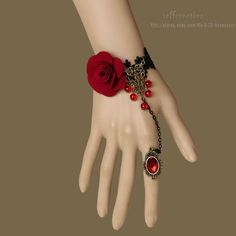 LAMINA 15 Red Gothic, Lace Bracelet, Style Gothic, Belly Dancer, Red Rose Flower, Fashion Jewelry Sets, Goth Punk, Hand Jewelry, Fantasy Jewelry