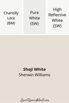 four different shades of white paint with the words, sherylin williams and other names