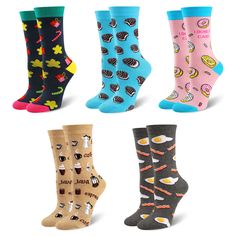 PRICES MAY VARY. FUN SOCKS FOR WOMEN:These women cute socks are made of 60% cotton, 12%nylon, 25% polyester, 3% spandex. Soft and skin-friendly,durable with good stretchy, it's comfortable to wear even all day. COLORFUL SOCKS FOR WOMEN: These funny crew socks have so much fun pattern.The cute fruits, funny animals and delicious food are knitted into the socks. Such as cherry avocado Sushi pizza coffee donut flamingo or Art painting patterns.The bright colorful socks decorate your life and make y Cheap Playful Women's Socks, Adult Fun Socks Walmart Woman, Food Socks, Casual Multicolor Cartoon Print Socks, Cheap Novelty Socks With Character Print, Mens Novelty Socks, Cute Fruit, Funny Socks, Cute Socks