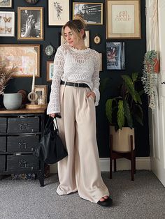 Minimal capsule wardrobe outfit of the day - petite under 5foot - cream wide leg trousers - amazon palazzo pants, white crochet top #ltkpetite Follow my shop @katesnooks on the @shop.LTK app to shop this post and get my exclusive app-only content! #liketkit @shop.ltk https://liketk.it/4itWv Casual Outfits Petite, Cream Wide Leg Trousers, Minimal Capsule Wardrobe, Autumn 23, Outfit Petite, White Crochet Top, Capsule Wardrobe Outfits, Black Wide Leg Trousers, Western Dress