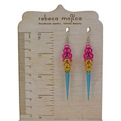 Lightweight Spike Earrings based on the Pansexual Pride flag. lightweight - each earring weighs approximately 2.2g (about the weight of a US dime) approximately 3.25" long Aluminum links, acrylic spikes and stainless steel earwire PANSEXUAL PRIDE colorway: pink, gold, (light) blue Pansexual Ring, Pansexual Pride Outfit, Pride Jewellery, Asexual Pride, Pansexual Pride, Pride Day, Pride Outfit, Spike Earrings, Make You Cry