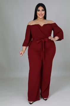 Burgundy jumpsuit Fits true to size Model is wearing 2X Plus Size Jumpsuit Wedding, Jumpsuit Outfit Wedding, Bridesmaid Suits, Wedding Guest Suits, Jumpsuit For Wedding Guest, Burgundy Jumpsuit, Jumpsuit Fall, Jumpsuit Fitted, Formal Jumpsuit