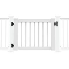 a white gate with two black handles