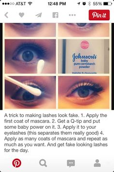 Trick to making lashes long Super Long Eyelashes, Long And Thick Eyelashes, Thick Eyelashes, Thicker Eyelashes, Longer Eyelashes, Maquillage Halloween, Eye Lashes, Baby Powder, Long Lashes