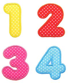 the numbers are made up of different colors and sizes, including one with polka dots