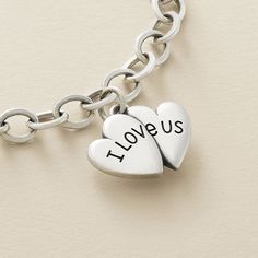 New "I Love Us" Charm #LoveCharm #ValentinesDay #JamesAvery #New #ILoveUs Personalized Silver Heart Pendant Charms, Valentine's Day Engraved Sterling Silver Charms, Personalized Sterling Silver Heart Pendant Charms, Personalized Sterling Silver Charms For Valentine's Day, Personalized White Gold Charms For Valentine's Day, I Love Us, James Avery Jewelry, Love Us, James Avery