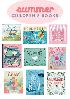 the summer children's books are shown in pink and blue, with different illustrations on them