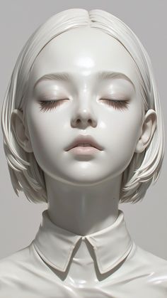 a white female mannequin with closed eyes