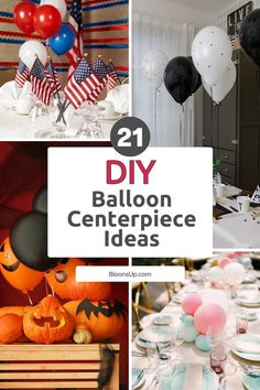 balloons and decorations are featured in this collage