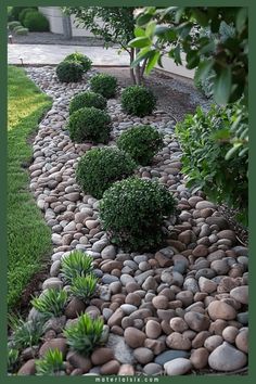 Pebble-lined garden path with round shrubs and green foliage. Small Backyard Remodel, Small Yard Design, Small Patio Design, Backyard Ideas On A Budget, Relaxing Backyard, Backyard Designs, Spa Ideas, Small Backyard Ideas, Backyard Renovations