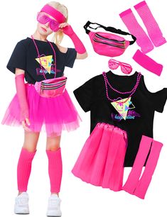 PRICES MAY VARY. Tutu skirt is a bit too big, please buy one size smaller [Nine-piece set includes]--1* 80S T-shirt, 1* 80S tutu, 2* fingerless fishing net gloves, 2* leg warmers, 1* necklace, 1* blinds glasses, 1* headband. Meet your needs for 80s clothing accessories. [Child-friendly material]--The T-shirt is made of soft polyester-cotton fabric, and the ballet skirt is made of nylon yarn fabric, which has high elasticity, softness and comfort. The rose-red gloves, headband and leg warmers com Air Hose Reel, 1980s Party, 80s Party Outfits, 80s Clothing, 80s Costume, Hose Reel, 80s Party, Air Hose, The Ballet