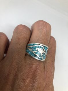 Vintage Southwestern gemstone inlay silver white bronze men's ring. White bronze wears like sterling. Genuine stones hand inlaid in the USA. Sizes 8-14 available please let us know what size you need. My jeweler can custom re size for $20 service fee.Please check out our THOUSANDS of customer reviews Americana Vintage, Native American Style, Real Turquoise, Stone Inlay, Native American Fashion, Men's Ring, Turquoise Stone, American Style, Vintage Rings