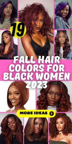 Fall Hair Colors For Light Skin Black Women, Fall Colored Hair Black Women, Bold Hair Color Black Women, 2023 Fall Winter Hair Trends, Fall Hair Colors 2023 Black Women, Fall Hair Color Black Women Natural, Dark Skin Fall Hair Color, Trending Hair Color Fall 2023, 2023 Hair Color Trends For Black Women