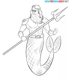 a drawing of a mermaid holding a spear