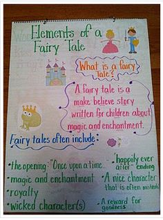 a piece of paper with writing on it that says, elements of a fairy tale