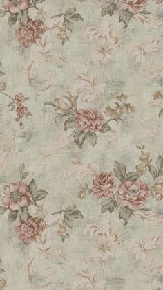 a floral wallpaper with pink flowers and green leaves on the bottom half of it